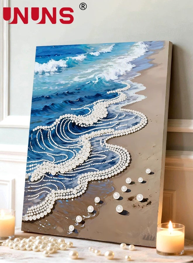 UNUNS طقم رسم لؤلؤة الأمواج للمبتدئين، موضوع DIY المحيط، رسم نقاط لؤلؤة كاملة مع إطار، مستلزمات فنون تخفيف التوتر كهدية لتزيين جدران المنزل - Image 2
